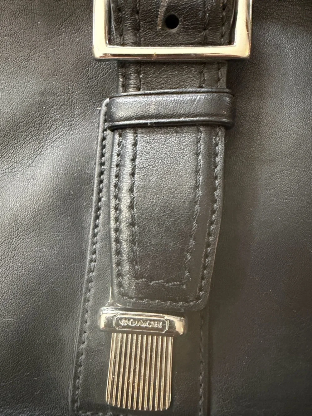 Coach Black Leather Briefcase with Buckle Detail